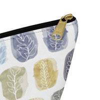 Watercolor Leaf Stamp Accessory Pouch w T-bottom in Navy